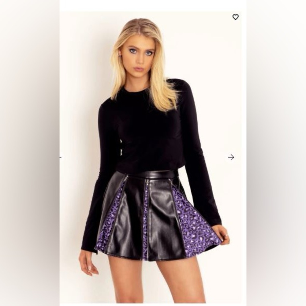 BlackMilk City Kitty Purple Vegan Leather Zip Skirt, NWT